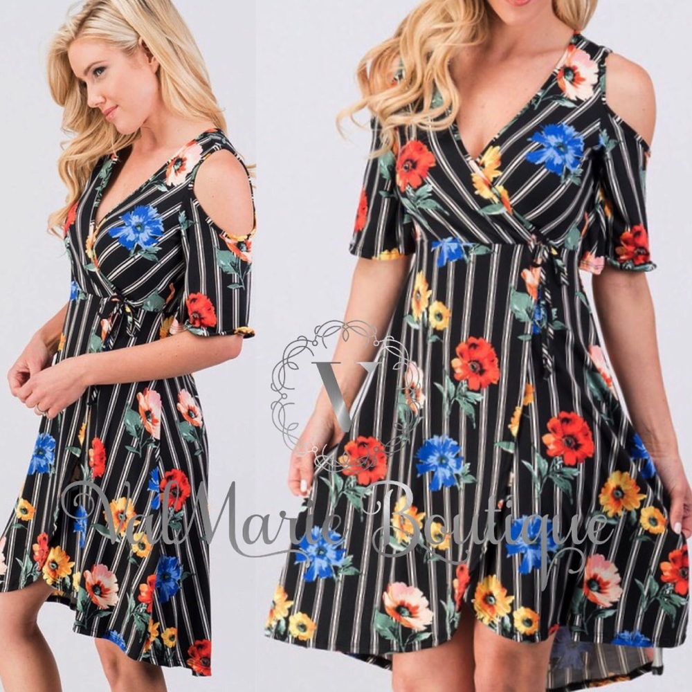 Soft brushed floral cold shoulder dress - Picture 2 of 4